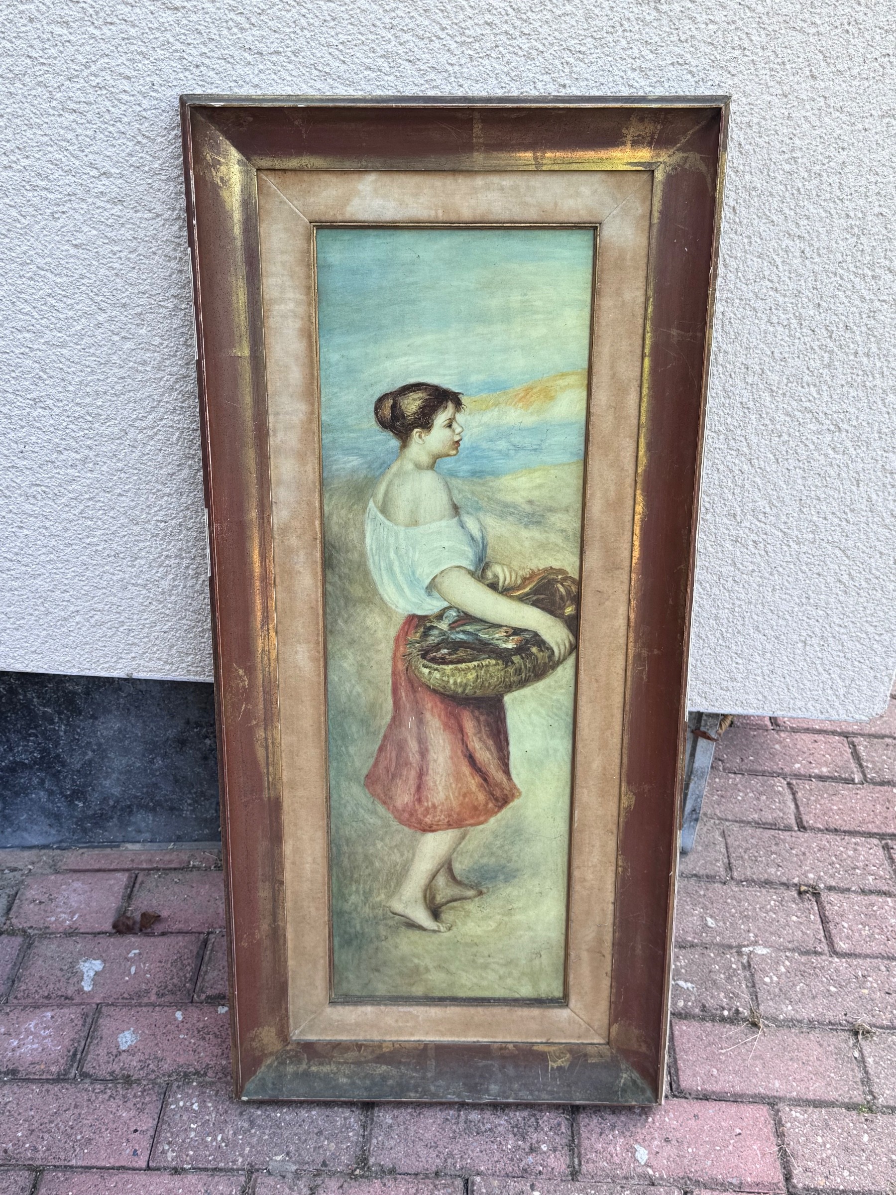 Meisje met een mand vis, print naar Renoir