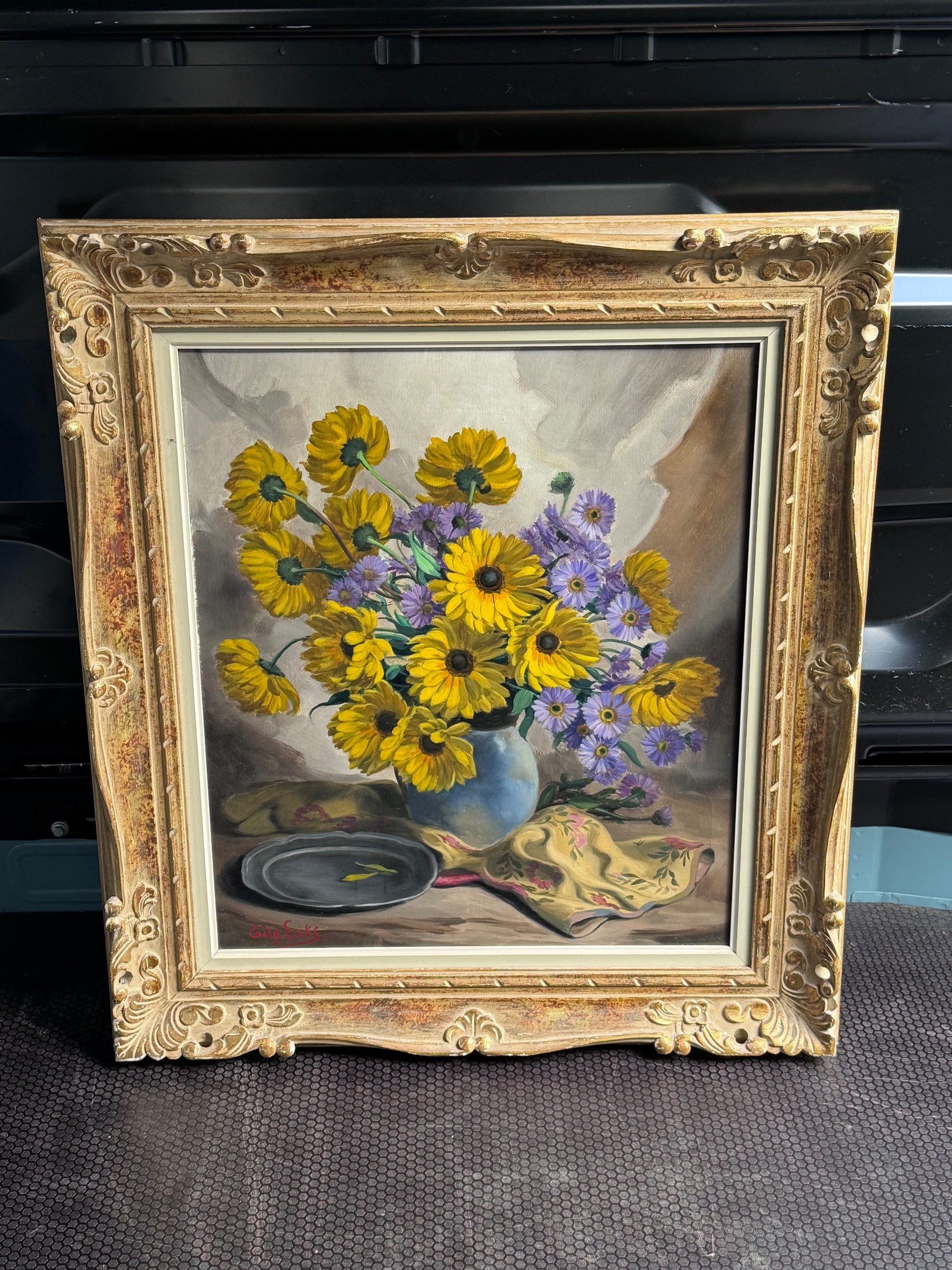 Olieverfschilderij met zonnebloemen