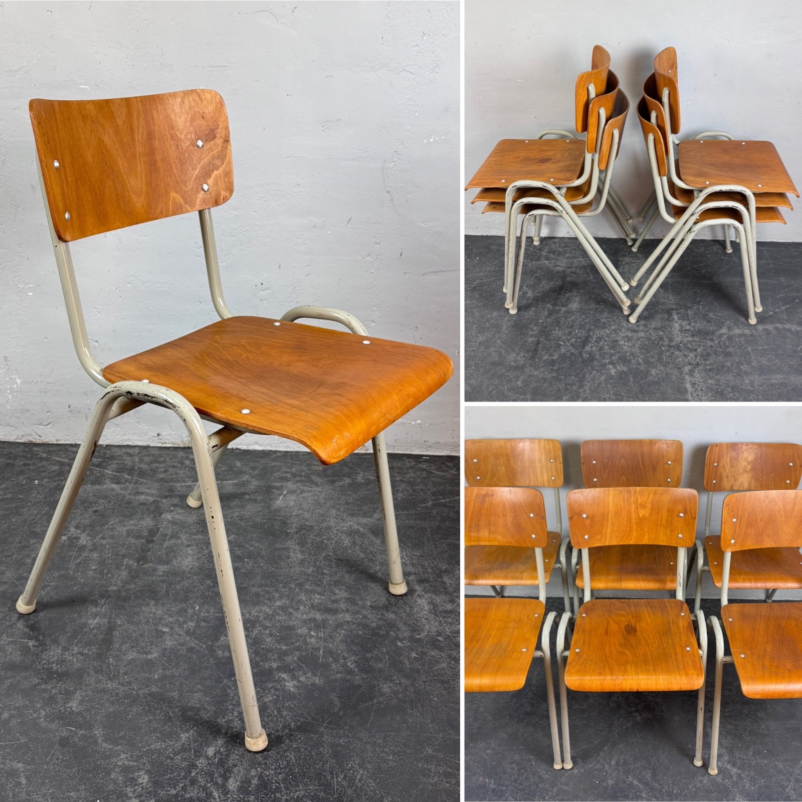 Zes stapelbare stoelen